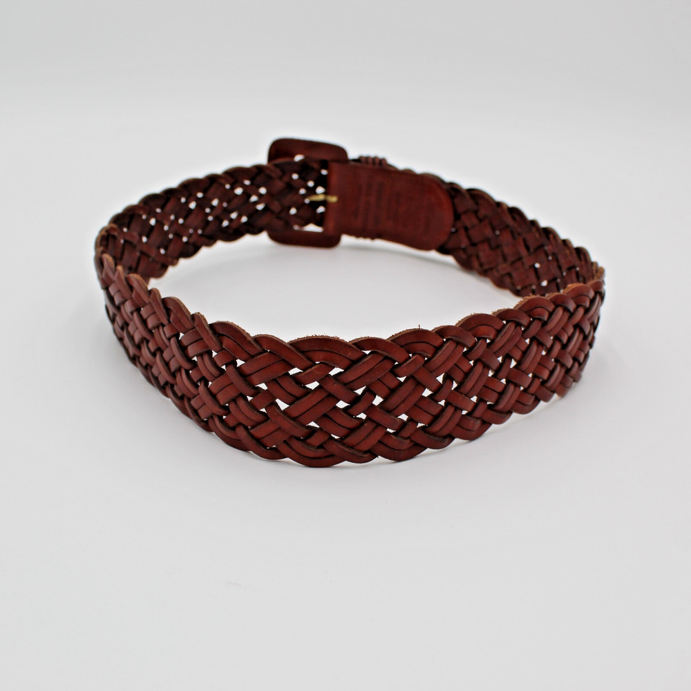 90s Vintage Belt Braided Leather Eddie Bauer Womens Medium Brown Minimalist Y2K - Picture 3 of 6